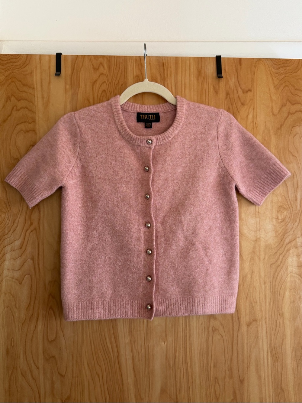 TRUTH Blush Pink Short-Sleeve Button-Up Cashmere-Feel Cardigan